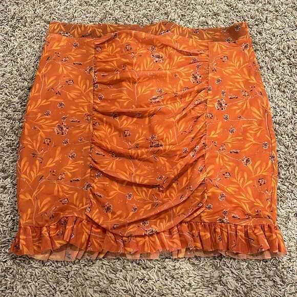NWOT Free People Romi Mesh Orange Mini Skirt Size L - Picture 4 of 9